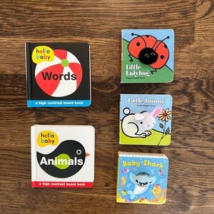 Set of 5 Newborn 0-6 mo Baby Board Books - 2 High Contrast and 3 Finger Puppet